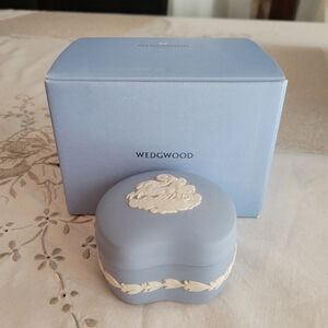 Vintage Wedgwood Light Blue Heart Box with White Accents
